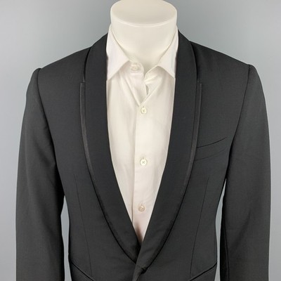 LANVIN Größe 40 Schwarzer Woll- / Lycra-Schal Revers Smoking Sportjacke