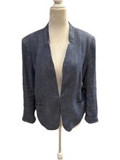Ann Taylor LOFT Linen Blend Chambray One Hook Blazer Jacket Blue Size 10