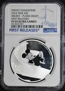 2016 Niue $2 Mickey Mouse Plane Crazy NGC PF69 UC 1st Release 1 ozt .9999