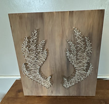 Handmade String Art Rustic Cabin Muted Tones Brown White Wall Hanging 18X18