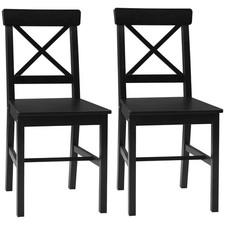 HOMCOM Farmhouse Wooden Dining Chairs Set of 2 with Cross Back Black