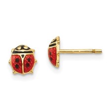 14K Solid Yellow Gold Enamel Ladybug Stud Earrings 6mm x 5mm - GK881
