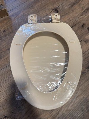 HIGHCRAFT Elongated Plastic Toilet Seat, Bone, High Gloss Finish, Adjustable Fit
