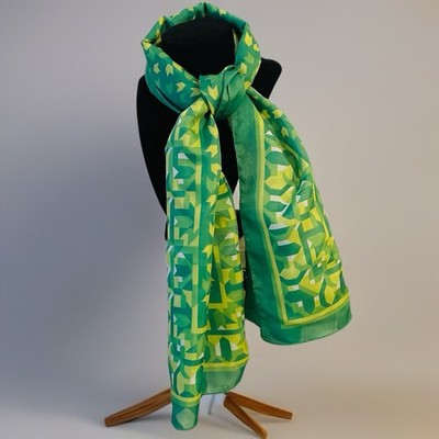 Womens Green Geometric Scarf Made In Italy Spring Rectangle 12  X 43  Vintage