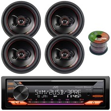 JVC Single DIN Bluetooth CD Car Audio Receiver, 4x 6.5" 330W Speaker  Wire