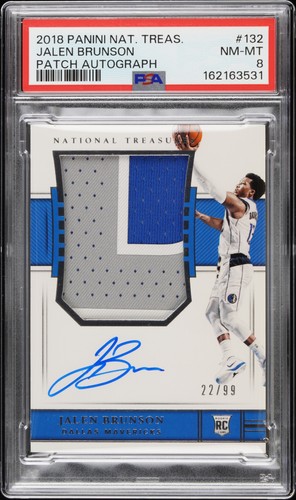 2018 PANINI NATIONAL TREASURES PATCH AUTO #132 JALEN BRUNSON ROOKIE RC /99 PSA 8