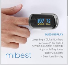New OLED Finger Pulse Oximeter O2 Meter Dual Color All Black W Battery / Case
