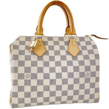 Borsa a mano Louis Vuitton Damier Azur Speedy 25 in pelle tessuto bianco 3787