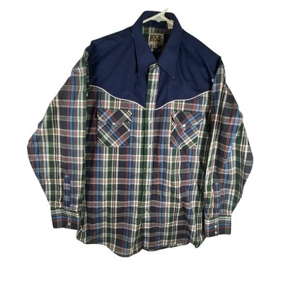 Ely Cattleman Shirt Mens Large Multicolor Plaid Long Sleeve Western Pearl Snap