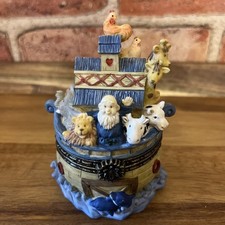 Noah's Ark trinket box highly detailed resin decorative metal band hinged 3.5  