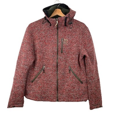 66 North Iceland Vindur Jacket Red Gray Full Zip Hooded Pockets Sz large READ