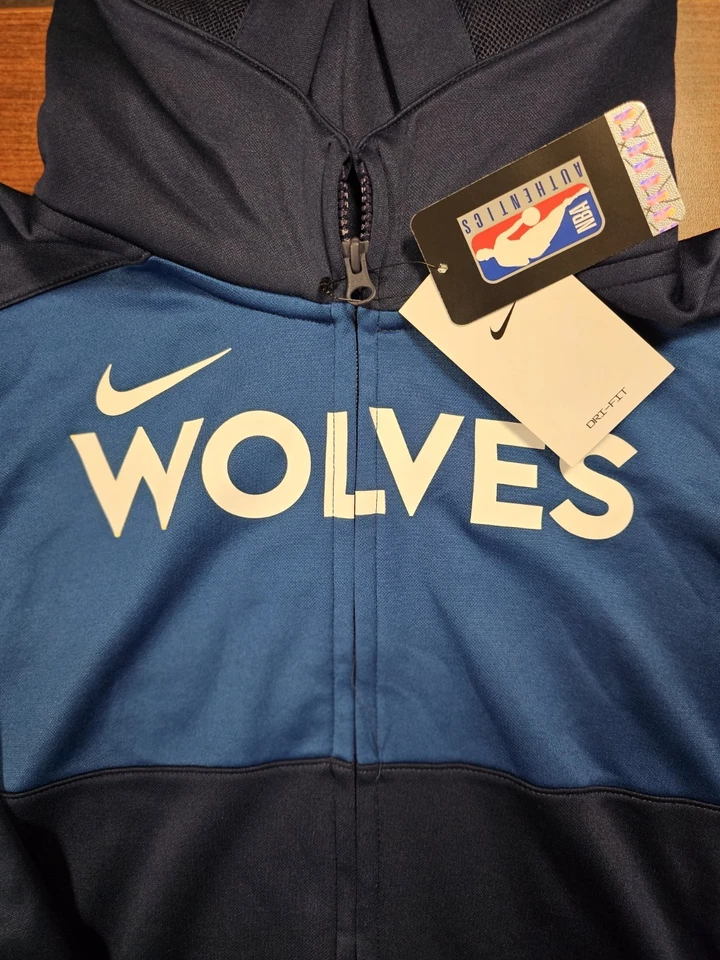 МОЛОДЕЖЬ NIKE ТЕМНО-СИНИЙ MINNESOTA TIMBERWOLVES ПОДЛИННЫЙ НА СУДЕ SHOWTIME ПОЛНЫЙ МОЛНИИ - Изображение 2 из 4