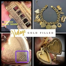 39g Vintage ELCO 12k Gold Filled Charm Bracelet + Locket, 11 more GF & G Over SS