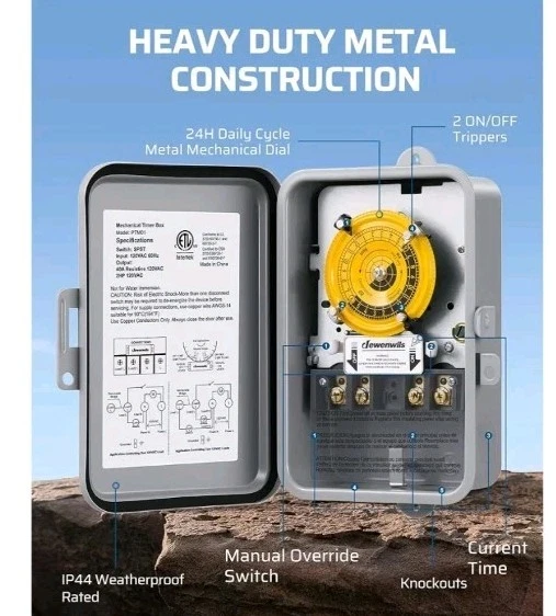 DEWENWILS 24-Hour Mechanical Timer Switch - 208-277VAC DPST - HOMT01D