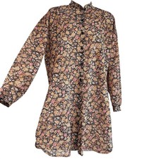 Vtg Made in USA 70s Jo-A-Lyn Flower Mini Shirt Dress Sz L Floral SheerTunic