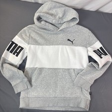 Puma Boys Grey White Pullover Hoodie Sweatshirt Size Medium 10-12 Spell Out Logo