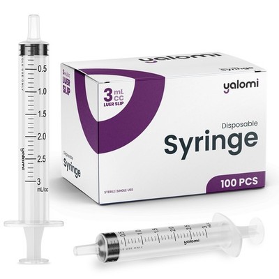3mL Luer Slip Syringe (No Needle) | Sterile & Individually Box of 100, Clear 
