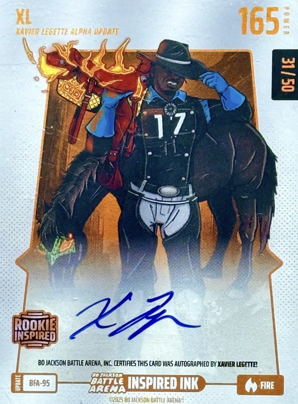 Bo Jackson Battle Arena 2025 Update XL (Xavier Legette) Fire Auto /50 #BFA-95