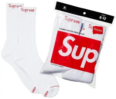 Supreme Hanes Crew Socks - White  4 Pack, Size 6-12 (100% Authentic. Brand New)