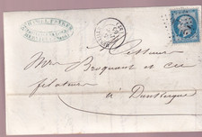 🦬Lettre avec N°22 -20 c Bleu Empire - Ob Los. PC 2326 Merville/Dunkerque🦬