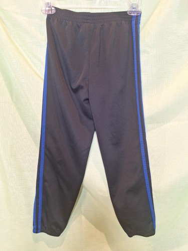 #216 Adidas Joggers Youth Boys Sz 7 Black Blue Stripes Track Pants - Picture 2 of 8