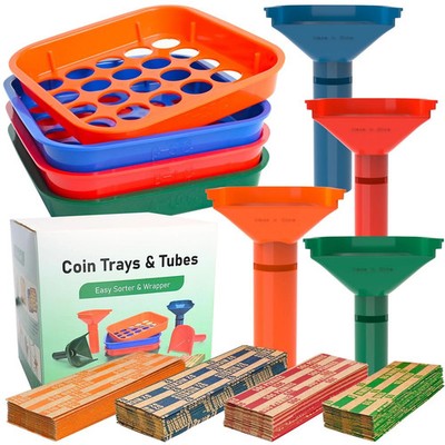 Coin Sorter Tray & Sorter Tube 4 Color Coded Separator Trays & 100pcs  Wrappers