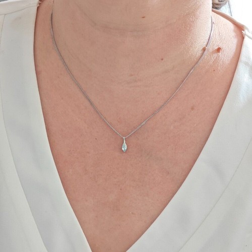 Natural White Topaz Necklace Sterling Silver SMALL Marquise Gemstone Handmade - Picture 3 of 12