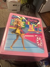 Barbie Vintage 1989 Vinyl Closet Carrying Storage Case Hot Pink Mattel W/DOLLS