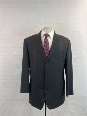 Hugo Boss Mens Suit 40R 35X26 Dark Gray Plaid Wool USA Sigma Three Button $1,395