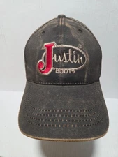 Justin Boots Logo Distressed Brown SnapBack Hat Ball Cap New w/o Tags