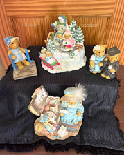 Cherished Teddies Lot of 4 Bear Figurines Kaitlyn Musical Winter Resin 1997