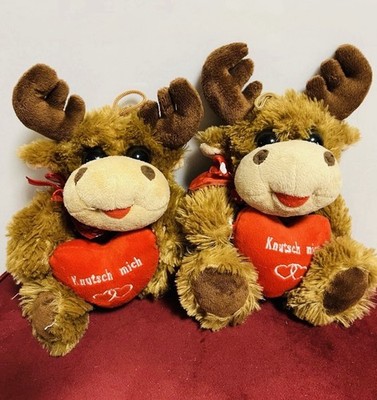2x Elch / Rentier Plüschtier mit Herz  Knutsch mich    ca. 20 cm Deko & Geschenk