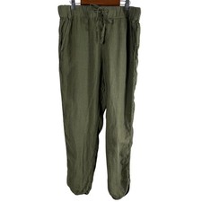 Caslon Women's Pants Olive Green 100 Linen Pockets High Rise Ankle Size S