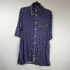 Simply Vera Vera Wang Womens Lrg Button Up Blue Polka Dot Shrt Slv Night Gown PJ