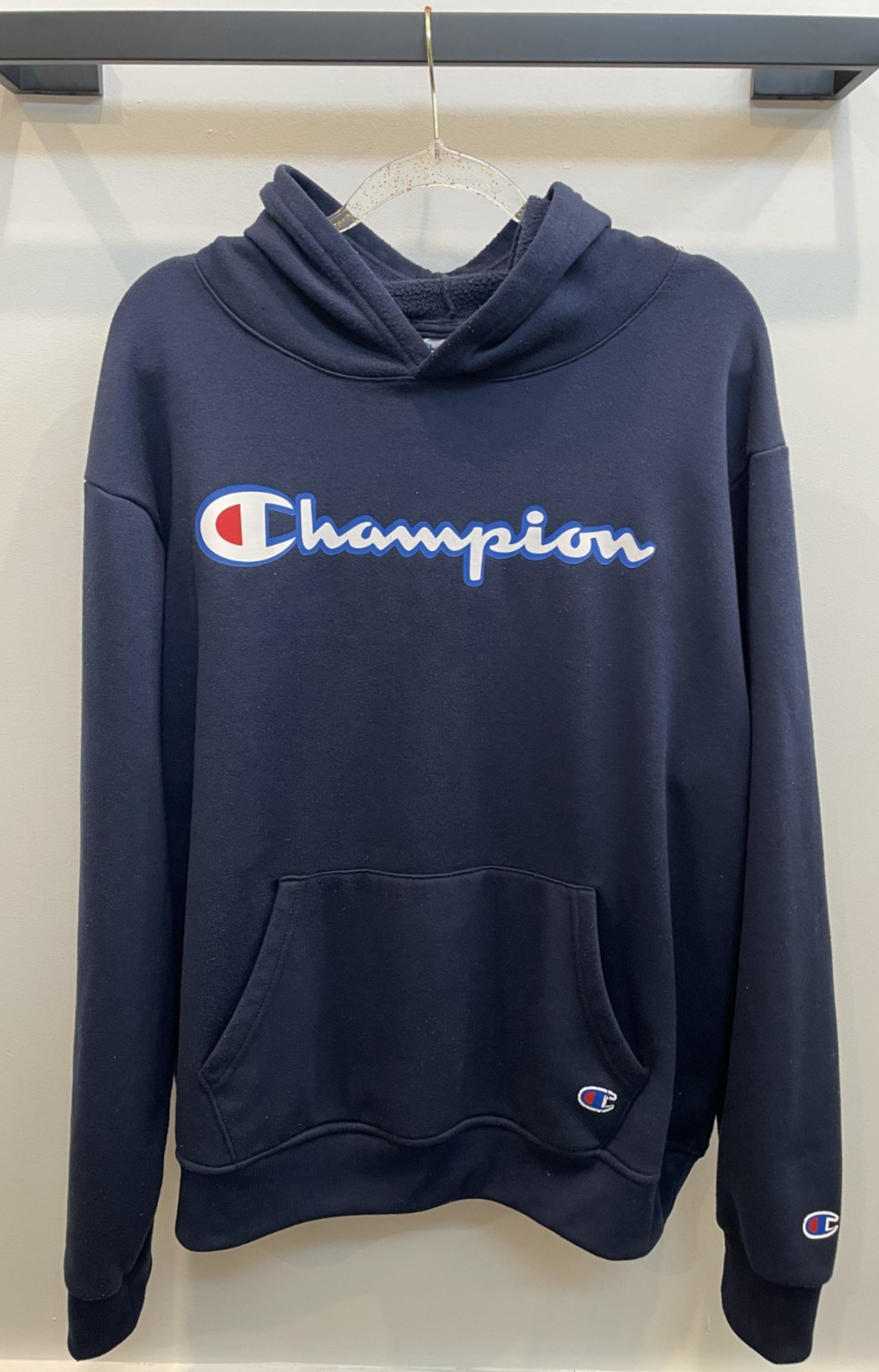 Champion Hoodie Men XL Navy Blue Logo Pullover Athletic Casual Streetwear