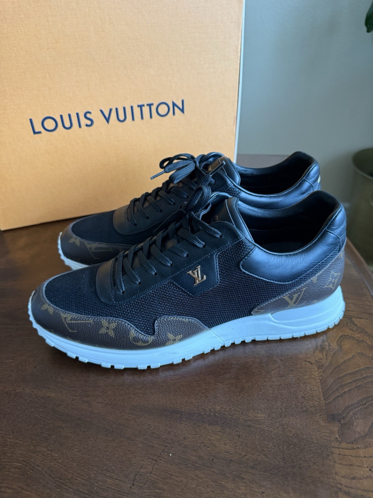 Louis Vuitton Men’s Run Away Size 10 Black Brown Monogram Canvas & Mesh Low Top image 3