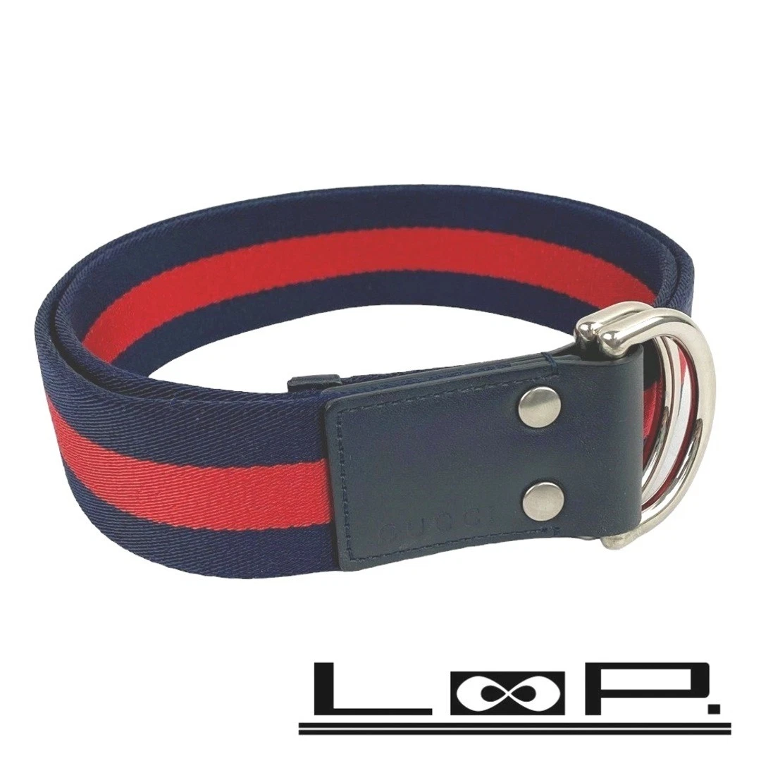 Gucci VENTE ceinture sherry anneau D boucle nylon toile rouge marine 451136 occasion LOOP 0