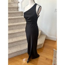 BHLDN Dylan Anthropologie Black Satin One Shoulder Sheath Slit Bridesmaid Gown