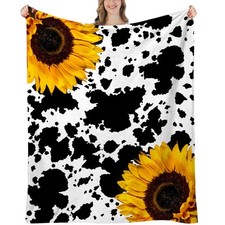 60x50-inch Cow Sunflower Throw Blanket Birthday Gifts for Women Mom Sister
