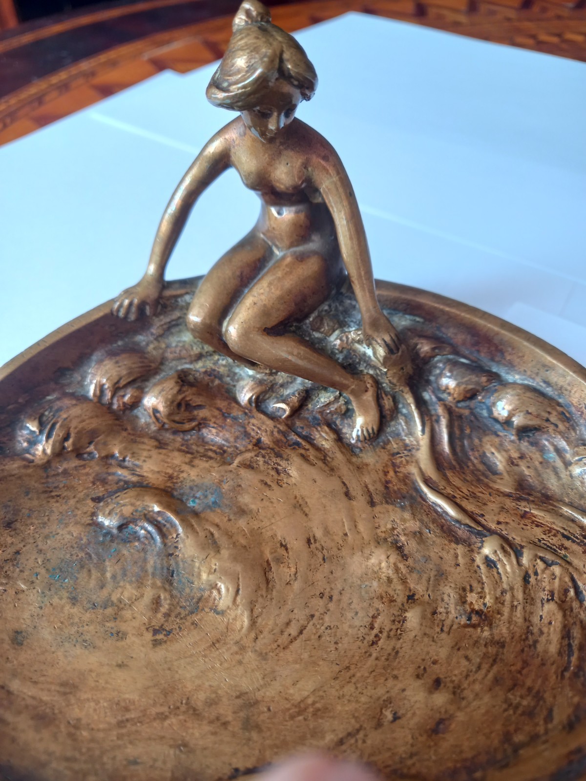 Jugendstil Cast Bronze Berndorf Nude Dish Signed O.Silber 1900s
