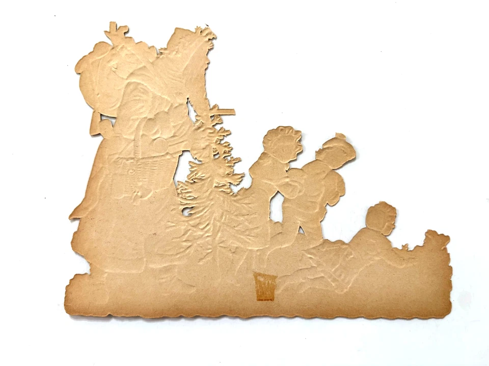 Troquelado grande vintage de Papá Noel con 3 niños y bolsa de juguetes * Foto 3 de 3