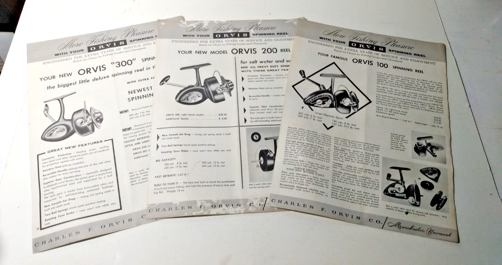 Three Vintage ORVIS Spinning Reel Catalogs, Brochure, Pamphl
