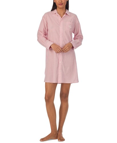 Lauren Ralph Lauren Women's Long-Sleeve His Shirt Sleepshirt - Pink Size Large