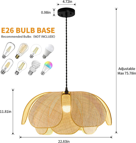 Boho Chandelier, Hemp Rope Pendant Light Hand-Woven Rattan Hanging Lamp Wicker R - Picture 2 of 8