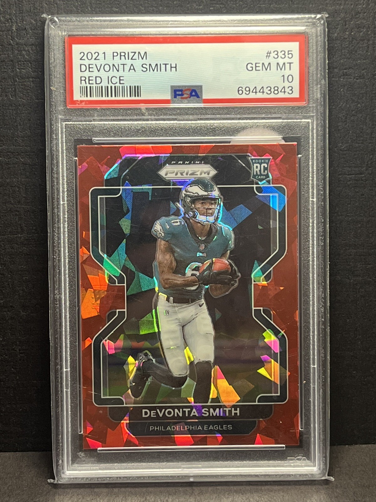 2021 Panini Prizm Devonta Smith Rookie Red Ice #335 Eagles PSA 10 Gem Mint