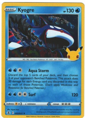 Kyogre 3/25 Celebrations Holo Rare Pokémon TCG 003/025 25th