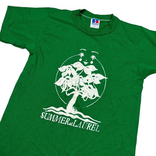 Vintage 80s Summer at Laurel Graphic Tee T-Shirt Russell Green Youth S Small - Picture 3 of 6