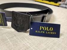 POLO Ralph Lauren Mens Uni Crest Logo Buckle Leather Belt Black Size 36