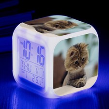 7 Colors LED Alarm Clock Cat Glowing Electronic Digital Desk Clock with USB