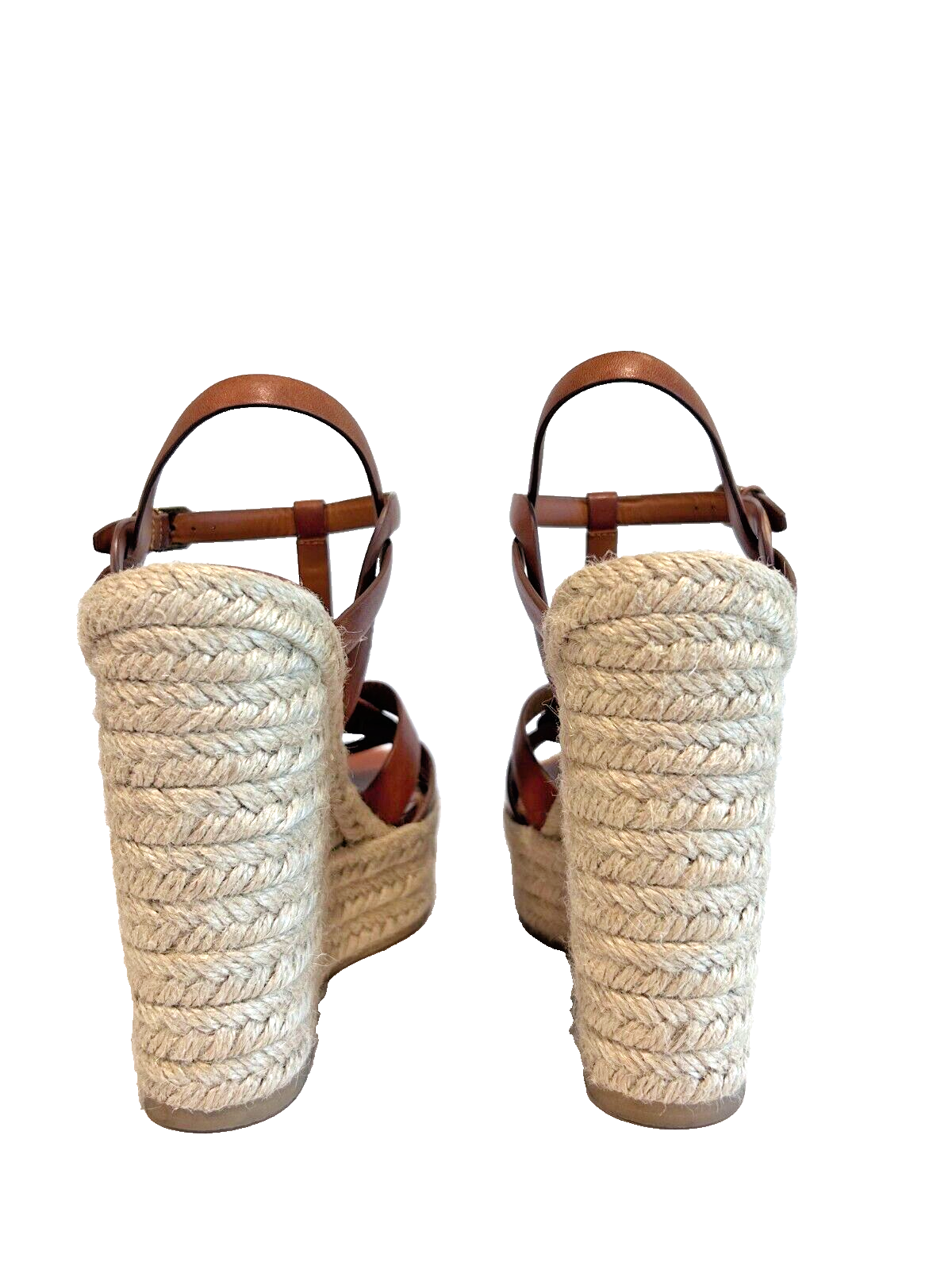 Saint Laurent Tribute Espadrillas 85 sandalo marrone cinturino alla caviglia plateau zeppa 40 5